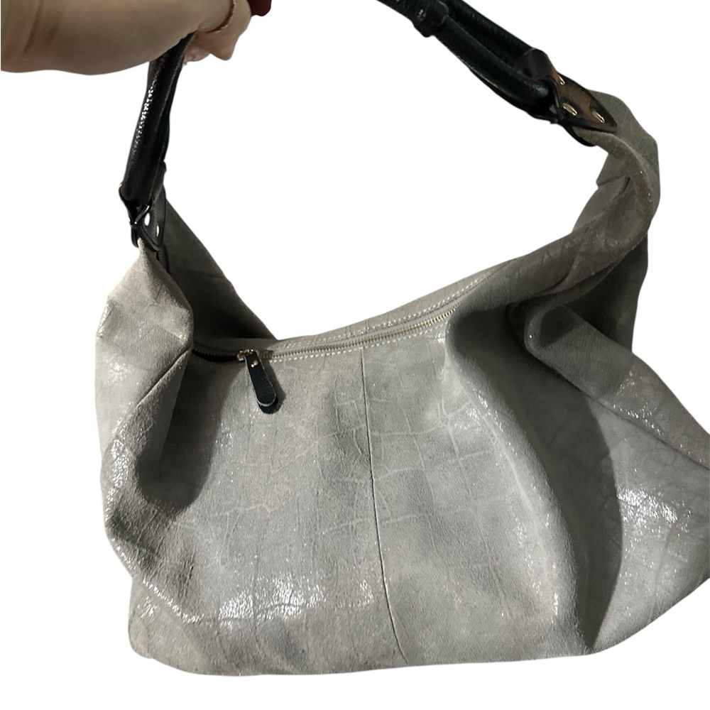 Lola Bernard Gray metallic hobo large slouchy bag gold hardware cute new like